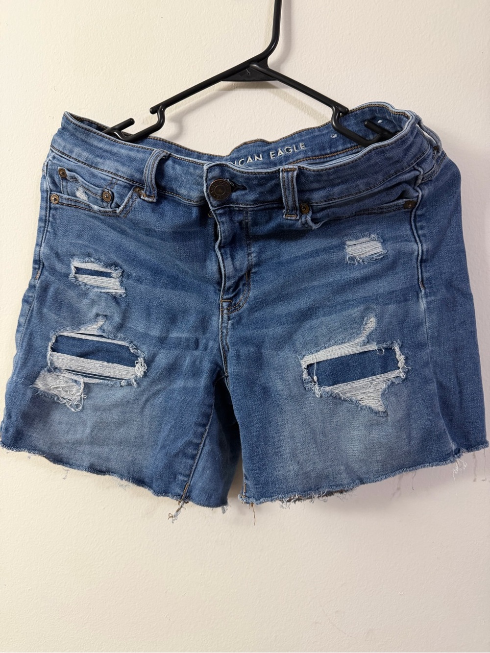 American Eagle Outfitters Ripped Mid-Blue Denim Shorts